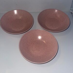 Three Monterey pink speckled bowls.